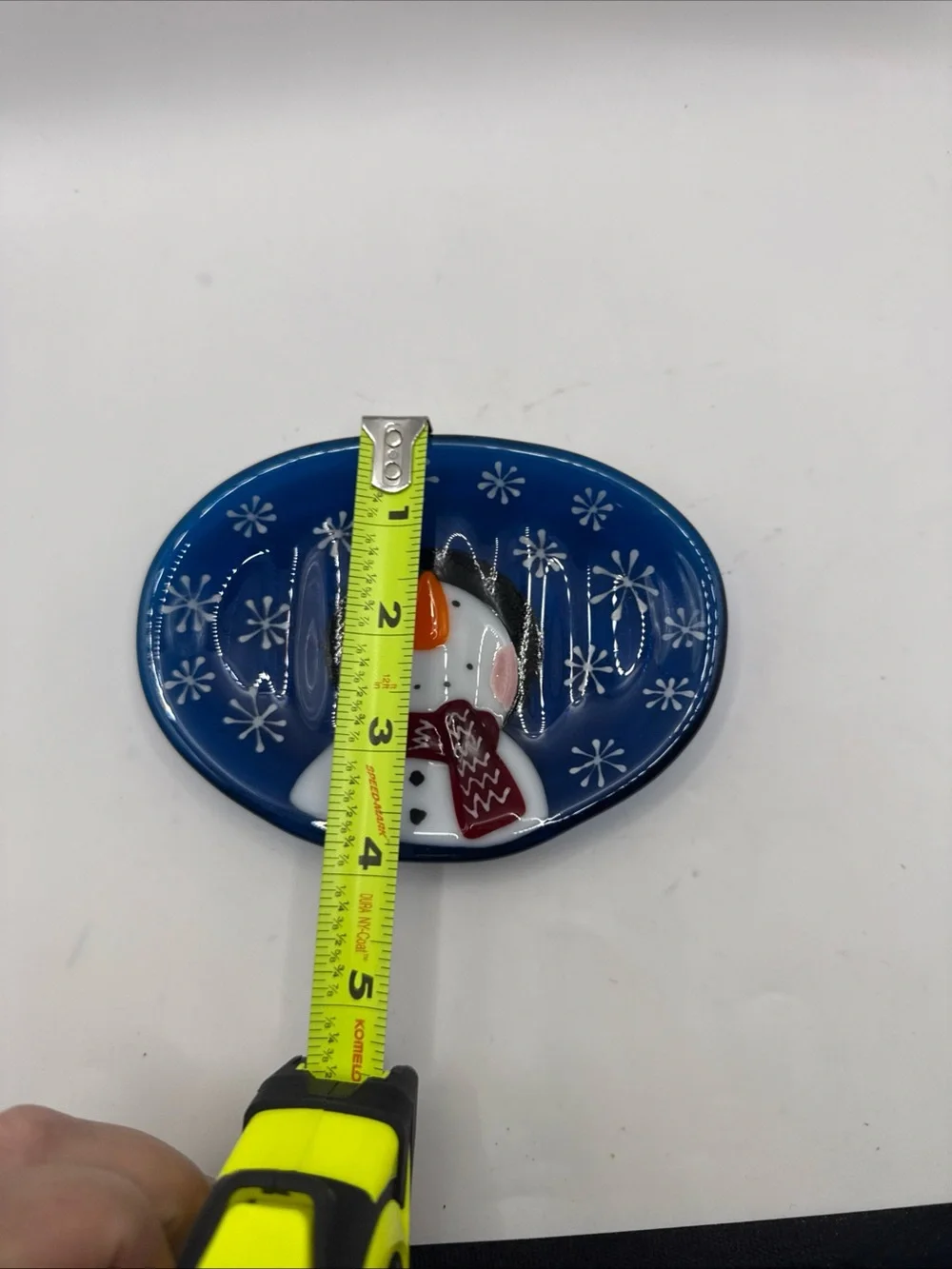 Blue Snowman Fused Glass Soap Dish - Holiday Decor
